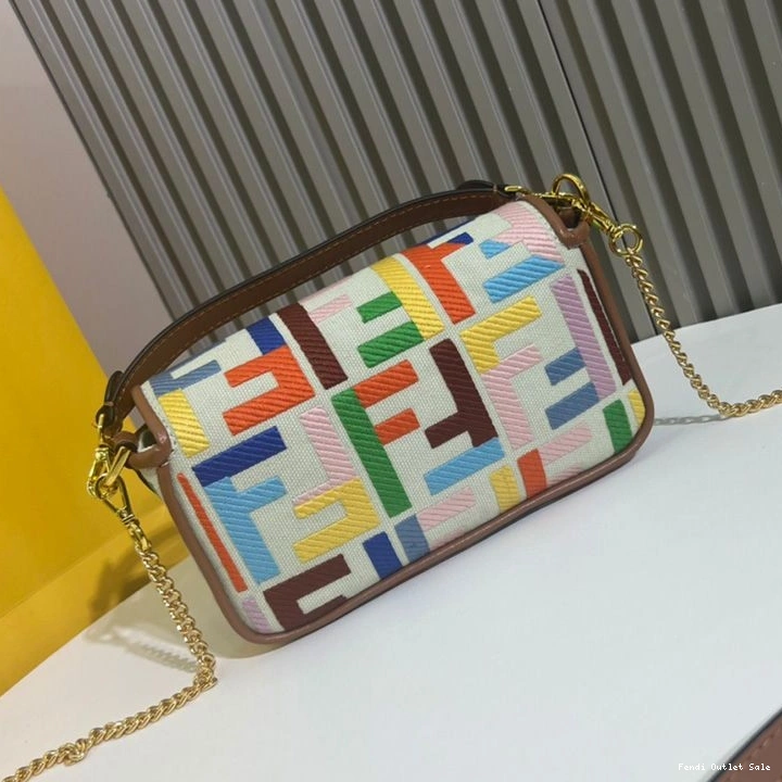 Cheap Multi FF Bag Beige Baguette Canvas In Fendi Motif Mini 0721